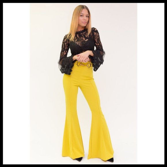 NWT Bell Bottom Pants Gold Waist Buckle (Yellow) - Picture 2 of 2